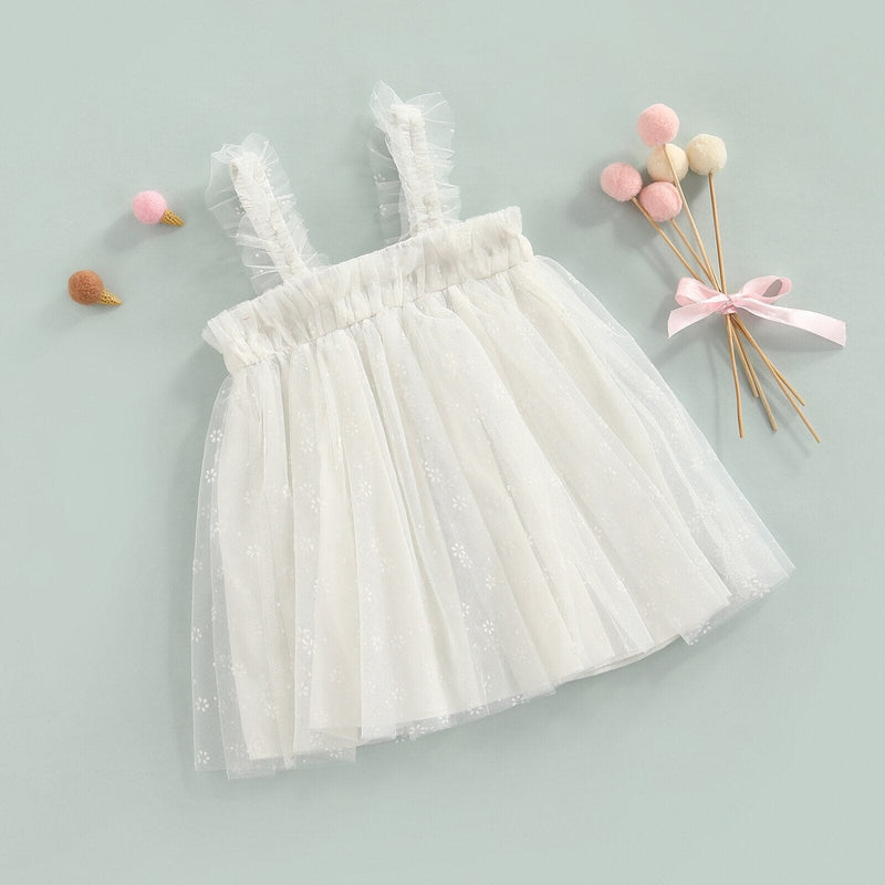 Vestido Infantil Branco Florezinhas Tule