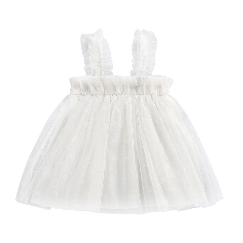 Vestido Infantil Branco Florezinhas Tule