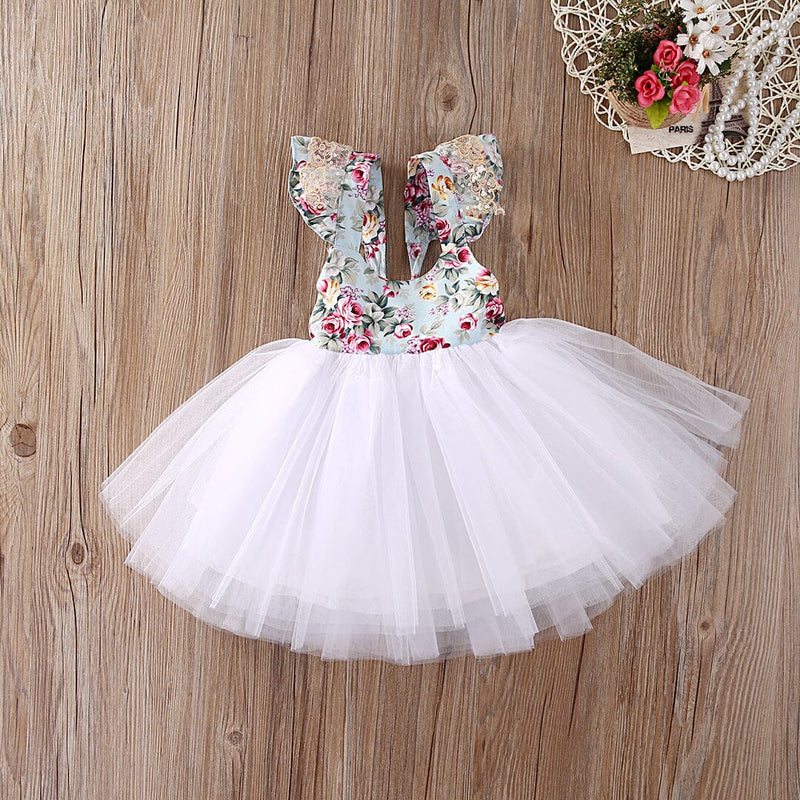 Vestido Infantil Florido e Tule