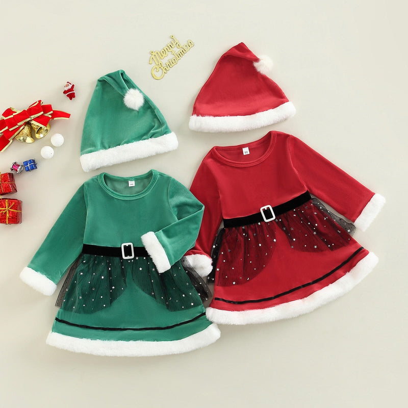 Vestido Infantil Mamãe Noel + Gorro