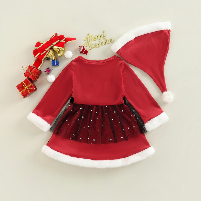 Vestido Infantil Mamãe Noel + Gorro