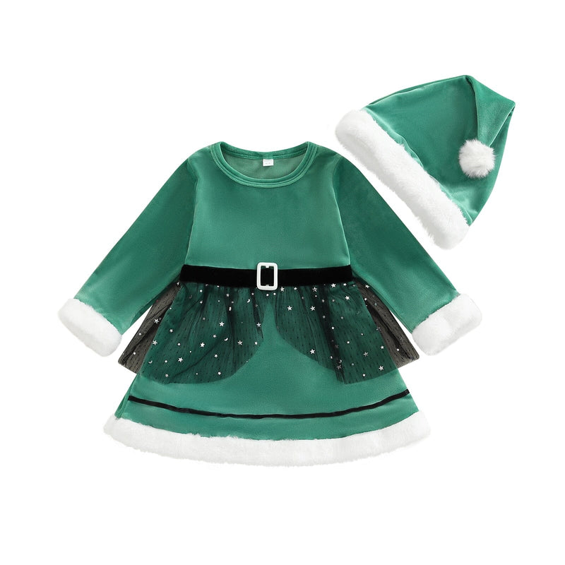 Vestido Infantil Mamãe Noel + Gorro