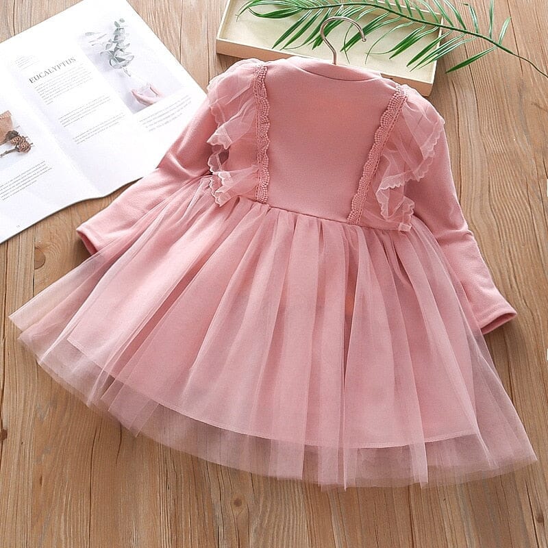 Vestido Infantil Manga Longa e Tule