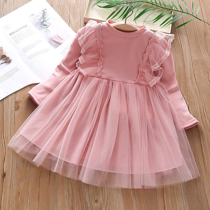 Vestido Infantil Manga Longa e Tule