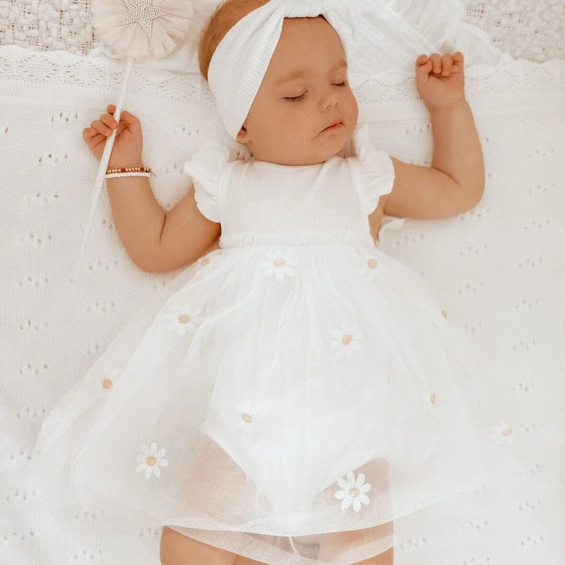 Vestido Infantil Margaridas Tule