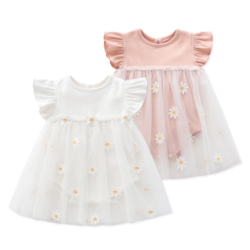 Vestido Infantil Margaridas Tule