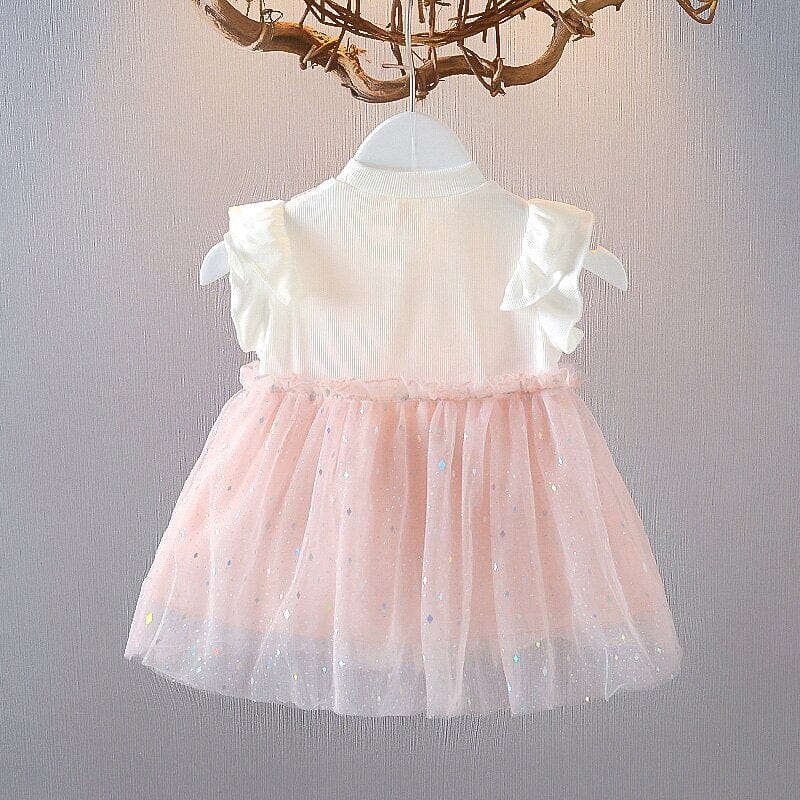 Vestido Infantil Tule de Brilho e Laço