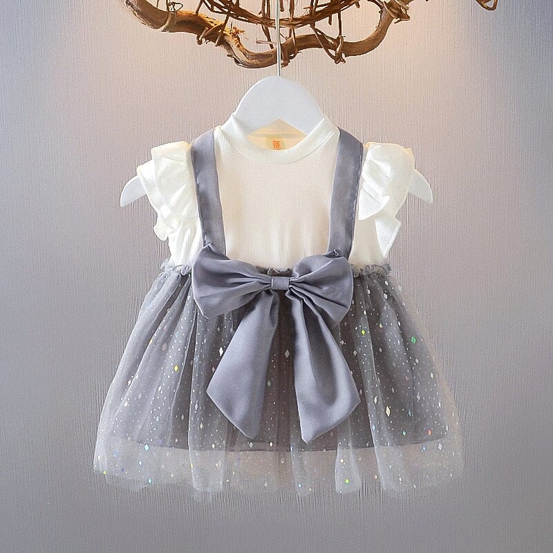 Vestido Infantil Tule de Brilho e Laço