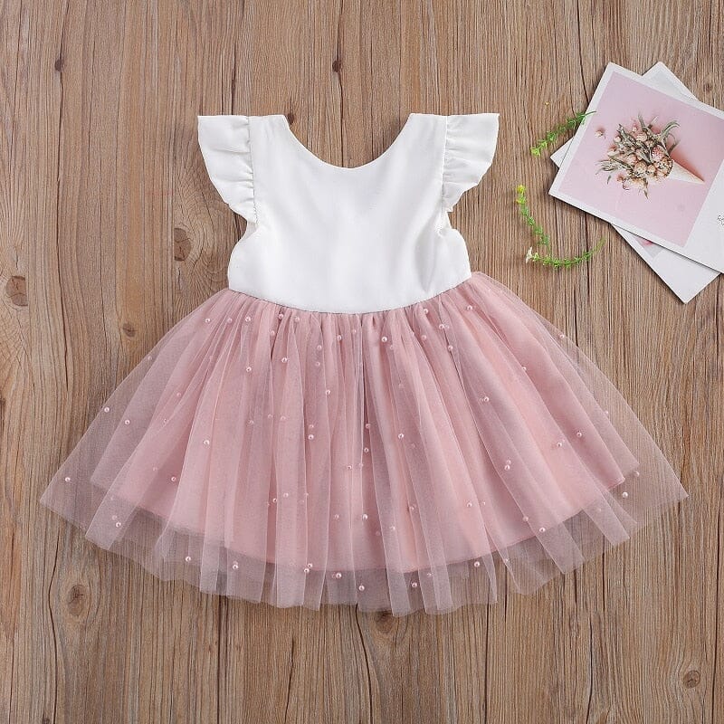 Vestido Infantil Tule e Pérolas