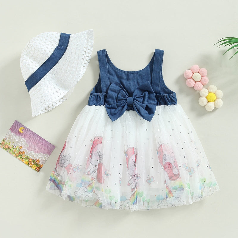 Vestido Infantil Tule e Unicórnio + Faixa