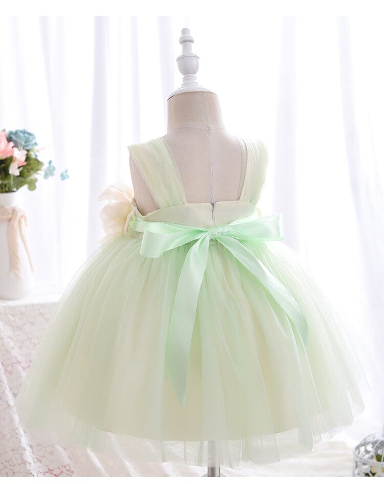 Vestido Infantil Verde Florzinhas e Tule