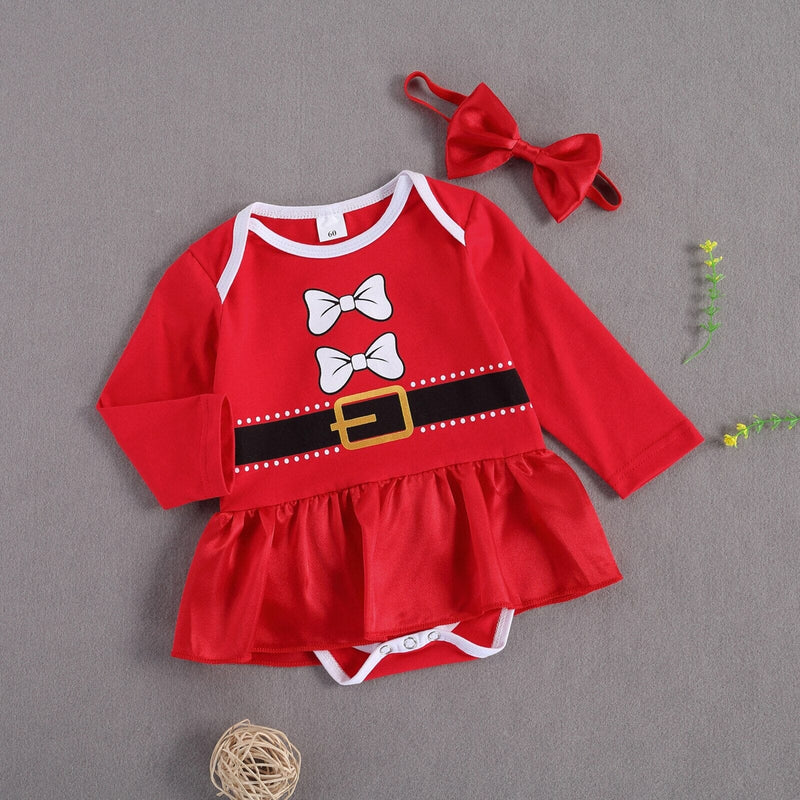 Vestido Romper Infantil Natal Feliz + Faixa