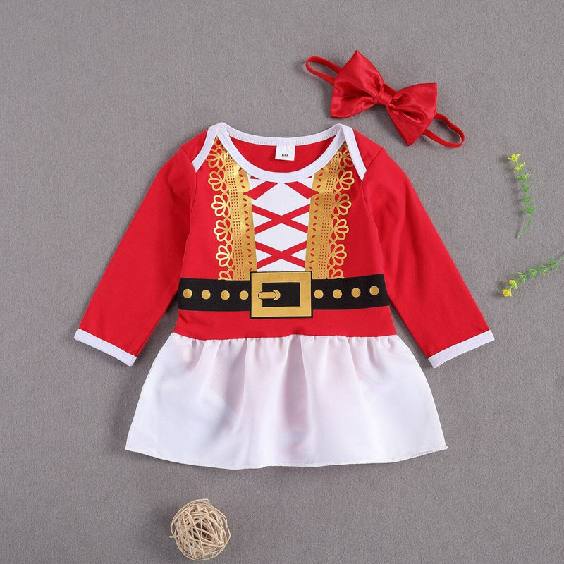 Vestido Romper Infantil Natal Feliz + Faixa