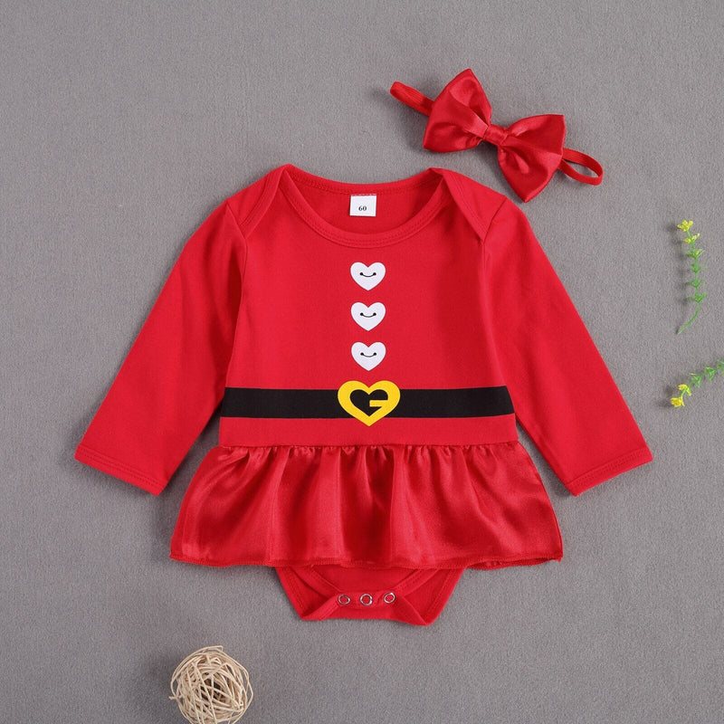 Vestido Romper Infantil Natal Feliz + Faixa